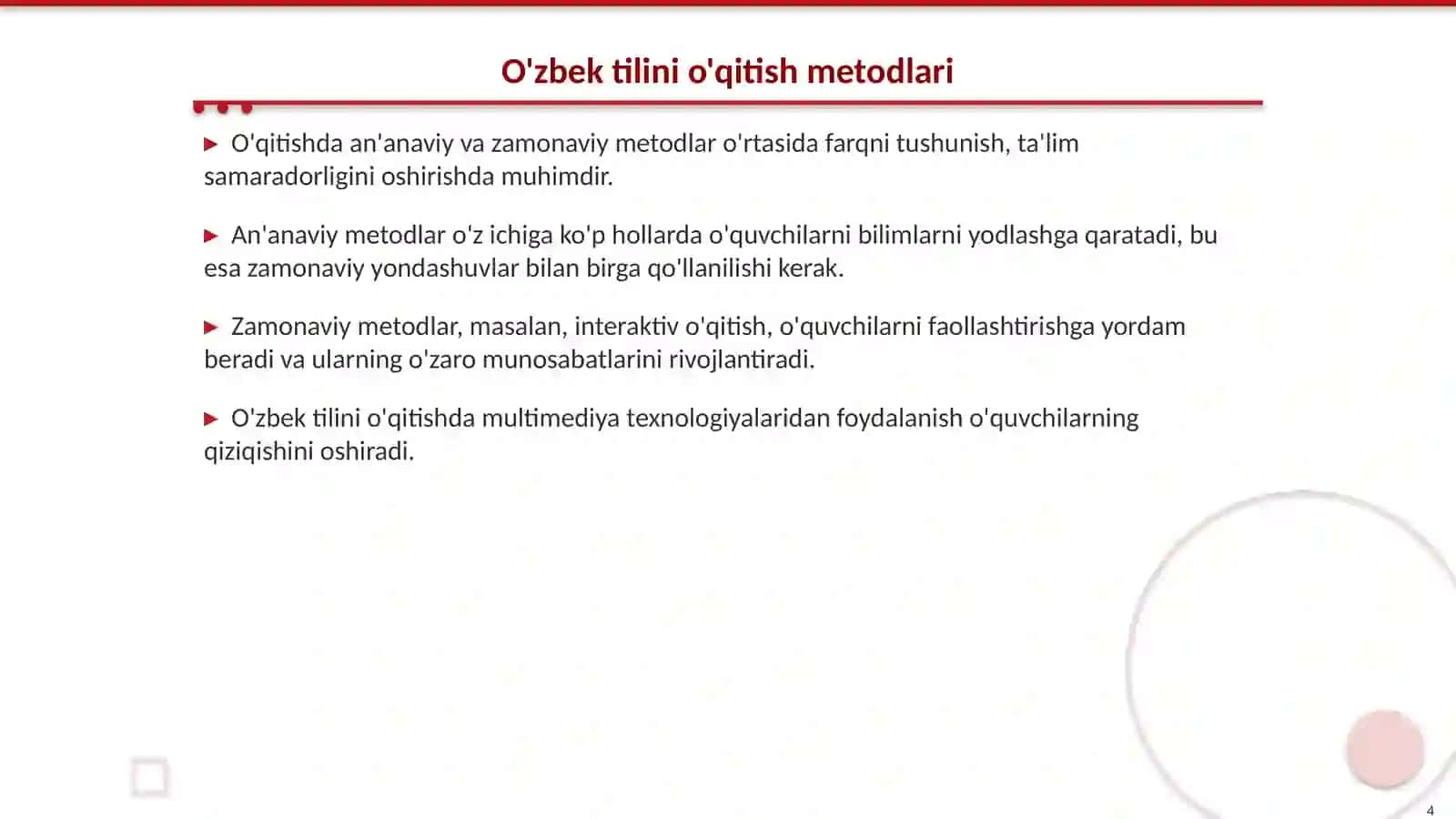O’ZBEK (ONA) TILI O’QITISH METODLARI 4