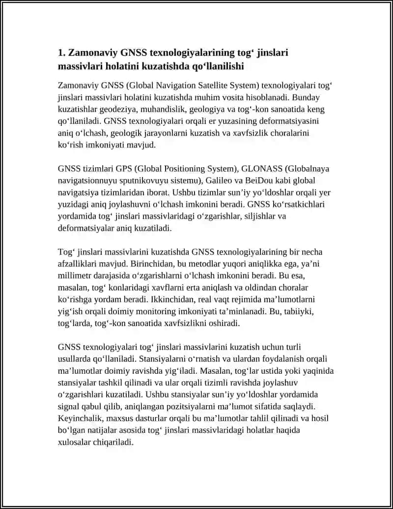 TOGʻ JINSLARI MASSIVLARI HOLATINI ZAMONAVIY GEOPOZITSION USKUNALAR YORDAMIDA KUZATISH 4