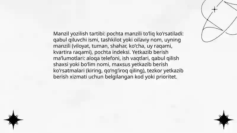 Manzil taklifnoma telegramma telefonogrammaning yozilish tartibi 4