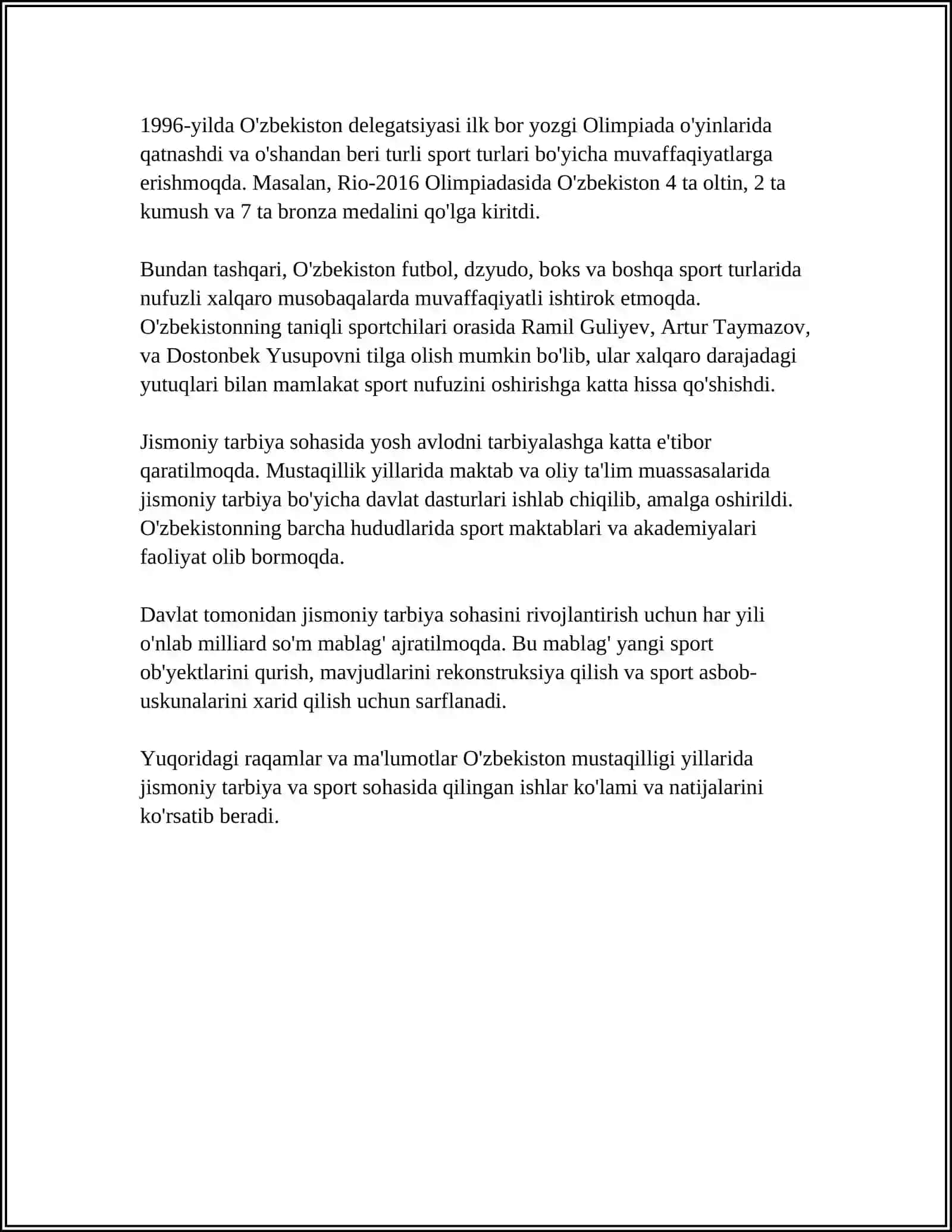 O'ZBEKISTON RESPUBLIKASINING MUSTAQILLIK DAVERIDA JISMONIY TARBIYA VA SPORTNING IJTIMOIY AHAMIYATI 4