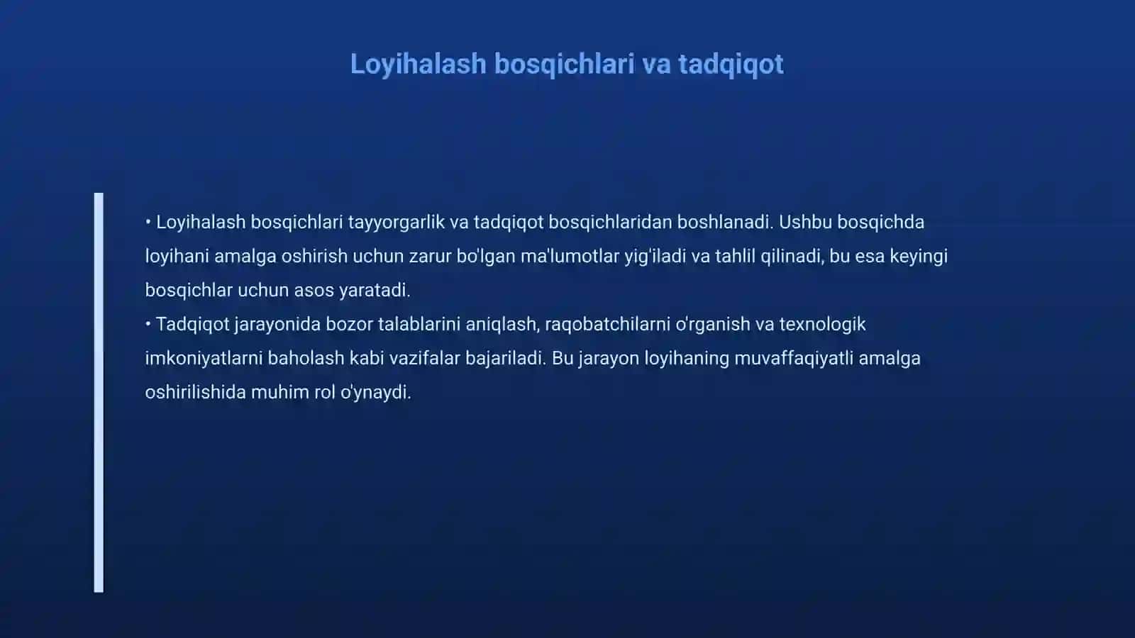 Loyihalash bosqichlari va ularda tuziladigan hujjatlar 4