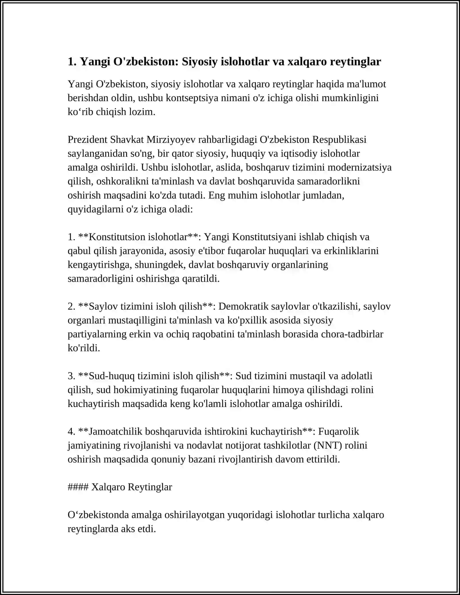 YANGI OʻZBEKISTIN IJTIMOIY-SIYOSIY ʼ,IQTISODIY VA MADANIY HAYOTIDA ROʻY BERAYOTGAN OʻZGARISHLARNING XALQARO REYTING VA INDEKSLAR DA AKS ETISHI 4
