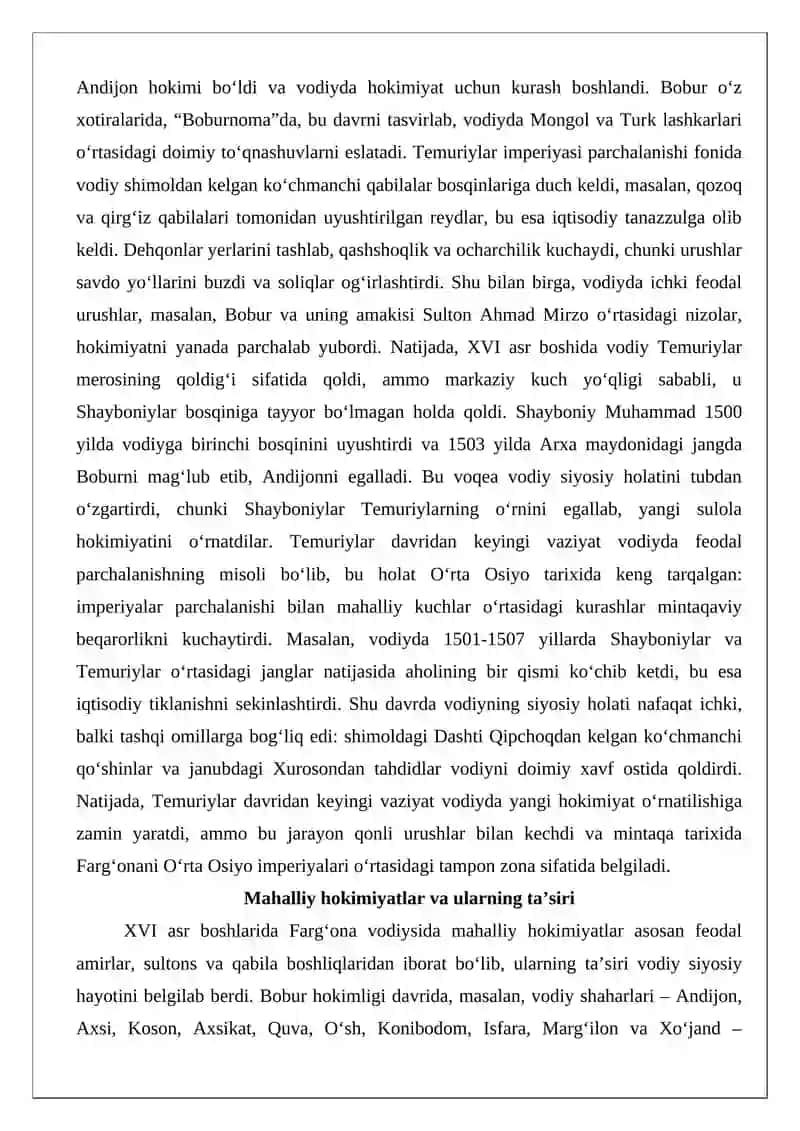 Farg‘ona vodiysining XVI asrdagi siyosiy jarayonlari va ularning mintaqa tarixidagi o‘rni 4