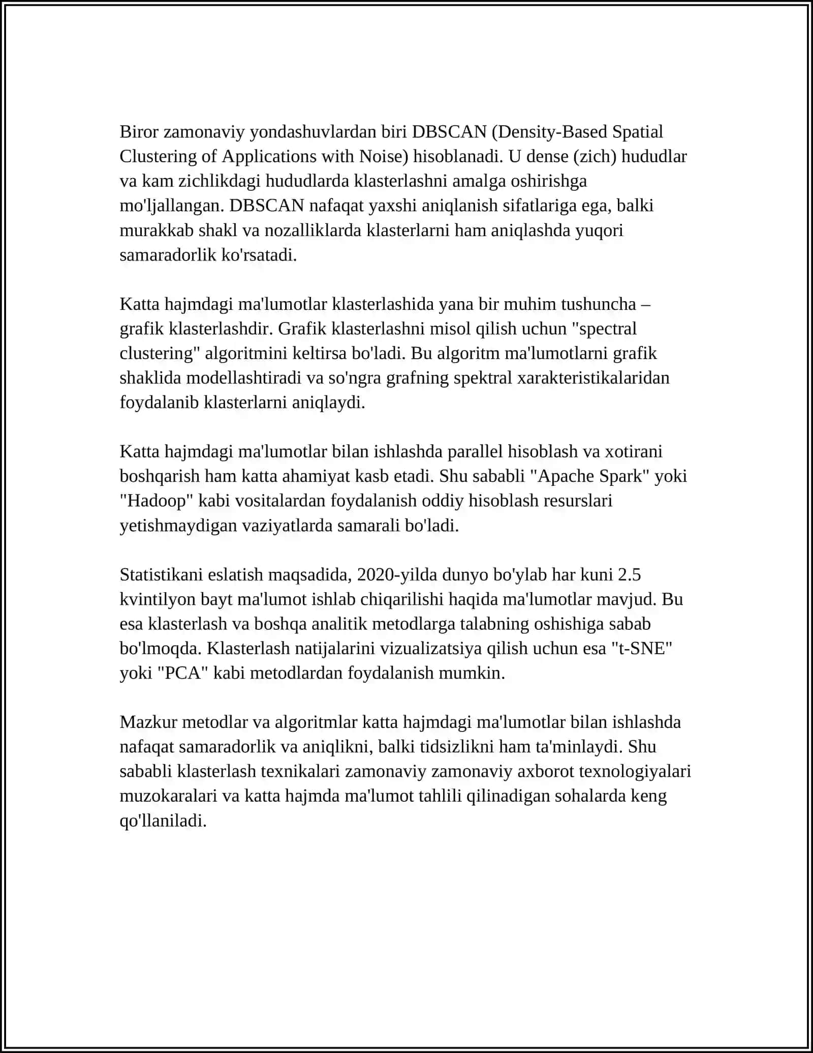 Katta hajmdagi ma'lumotlar uchun klasterlash usullarini qiyosiy tahlil qilish 4