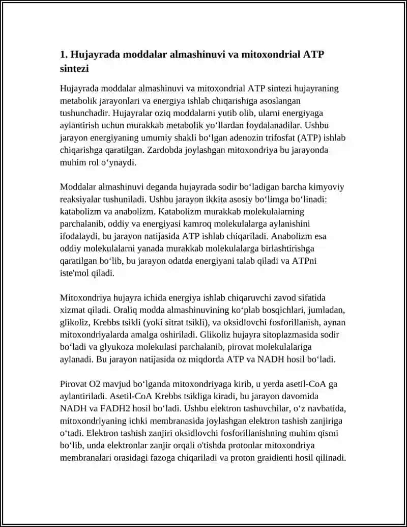 HUJAYRADA MODDALAR, ENERGIYA VA MA'LUMOTLAR OQIMI. HUJAYRA PROLIFERATSIYA MUAMMOLARINING TIBBIYOTDAGI ROLI 4