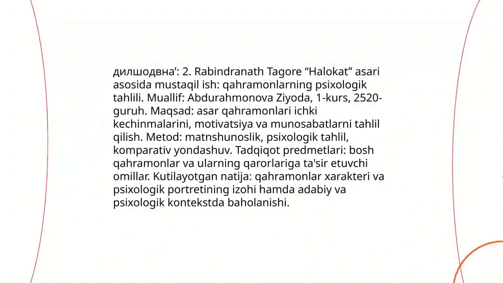 Rabindranath Tagore “Halokat” asari asosida mustaqil ish 4