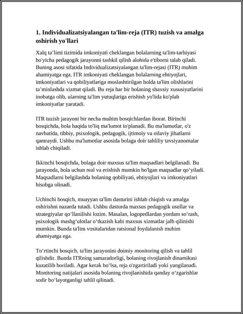 MTT IMKONIYATI CHEKLANGAN BOLALARNING TAʼLIM TARBIYASI BOʻYICHA PEDAGOGIK JARAYONINI TASHKIL QILISH YOʻLLARI 4