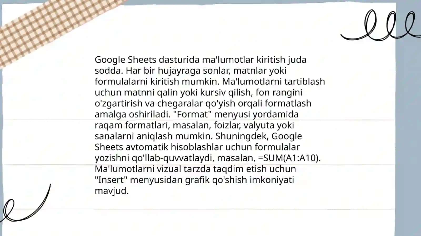 Google Sheetsda jadvallar yaratish 4