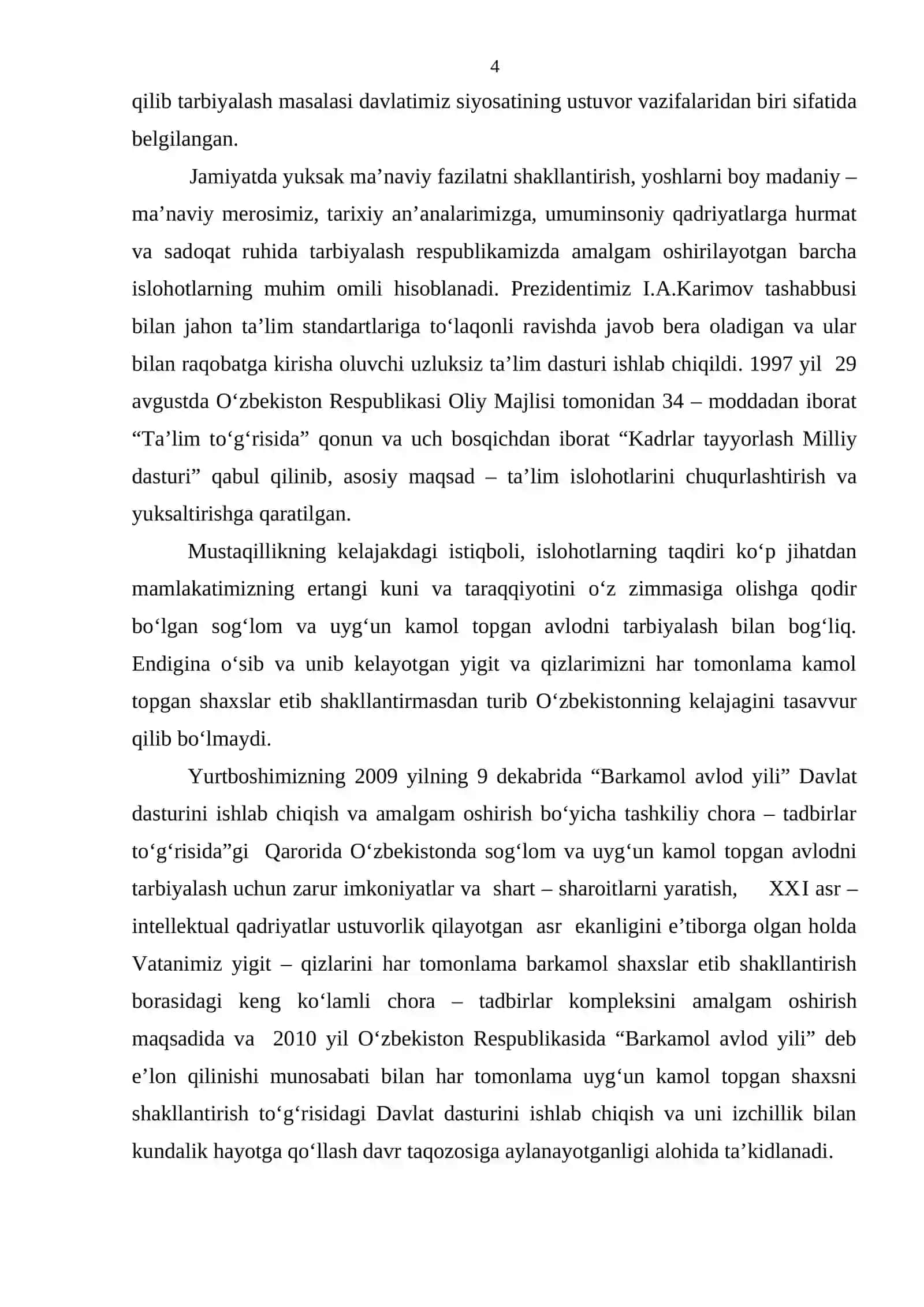 «MILLIY ISTIQLOL G‘OYASI ASOSIDA BOSHLANG‘ICH SINF O‘QUVCHILARIDA VATANGA E’TIQODNI TARBIYALASH. (Qarshi shahridagi 39 – umumiy o‘rta ta’lim maktabi misolida) » 4