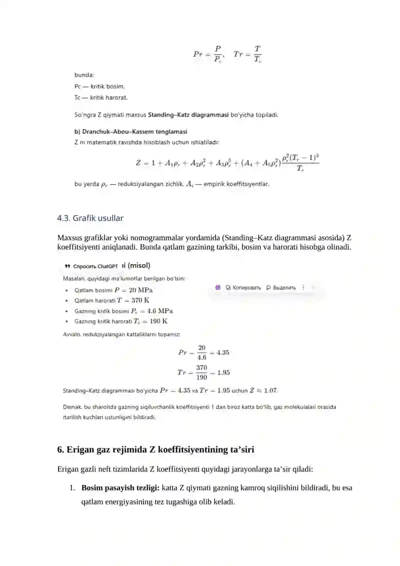 Erigan gaz rejimida gazni siqiluvchanlik koeffitsiyentini aniqlash 4