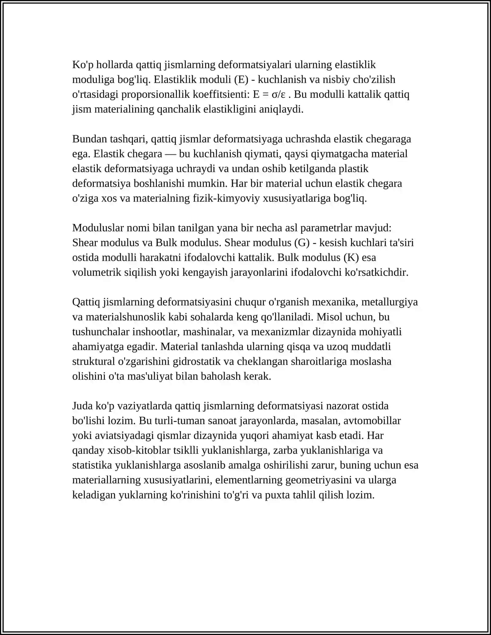 KIRISH. QATTIQ JISMLAR VA BIOLOGIK TO’QIMALARNING MEXANIK XOSSALARI 4