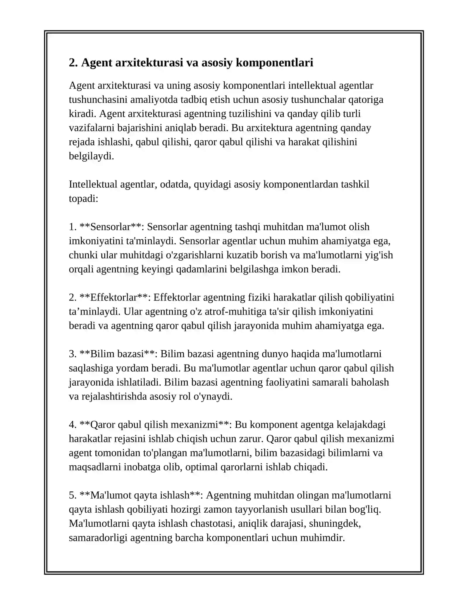 INTELLEKTUAL AGENT TUSHUNCHASI VA UNING ASOSIY KOMPONENTLARI 4