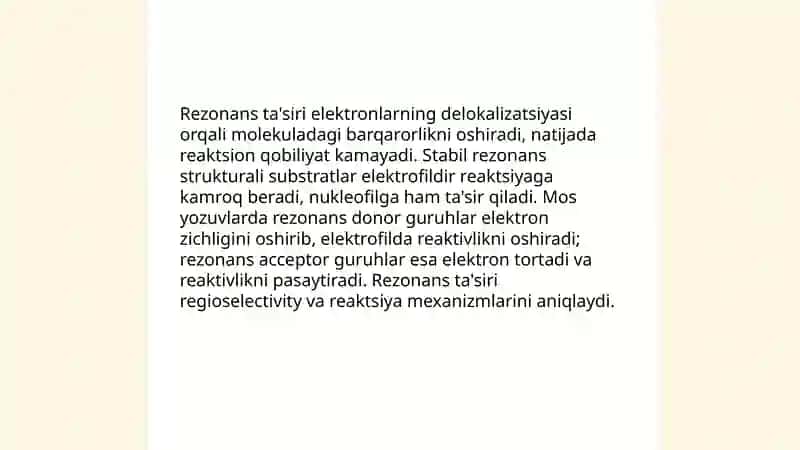 Organik birikmalarning reaksion qobiliyati 4