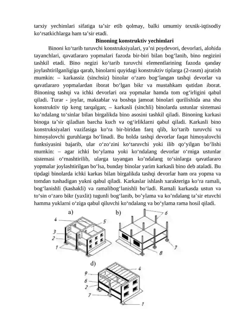 3-mavzu. Karkassiz va karkasli binolarga qo‘yiladigan asosiy talablar. 4