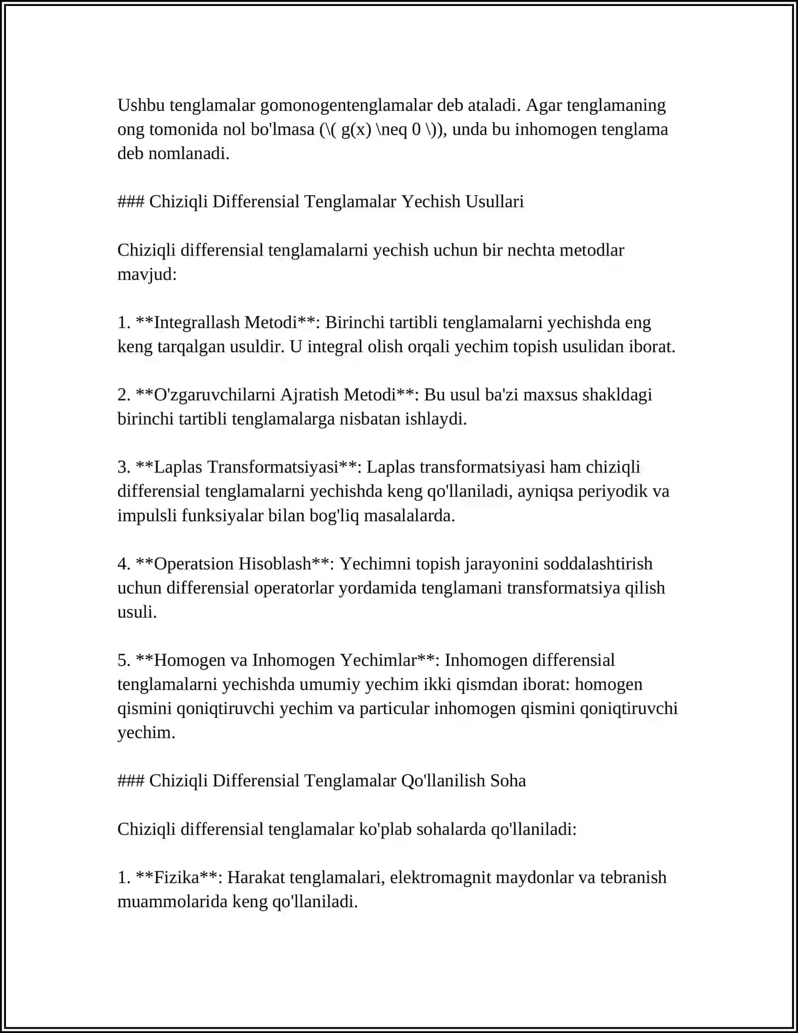 CHIZIQLI BIR JINSLI OʻZGARMAS KOEFFITSIENTLI IKKINCHI TARTIBLI DIFFERENSIAL TENGLAMA 4