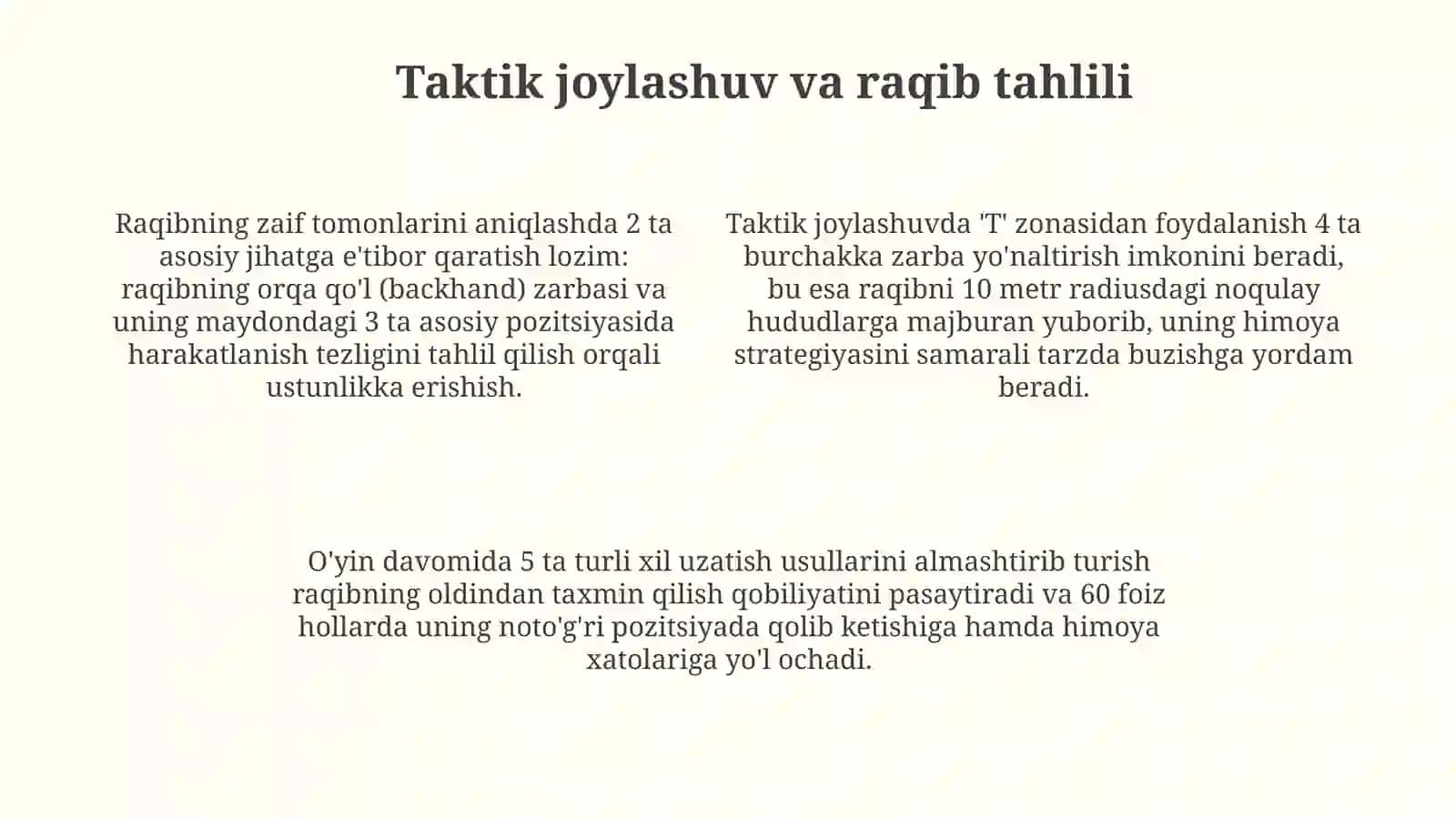 Badminton sport turida volanni òyinga kiritish taktikasini takomillashtirish 4