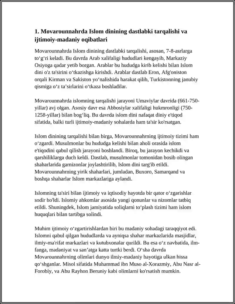 MOVAROUNNAHRDA ISLOM DININING TARQALISHI VA MADRASA TA'LIMI SHAKLLANISHINING IJTIMOIY MADANIY HAYOTGA TA'SIRI 4