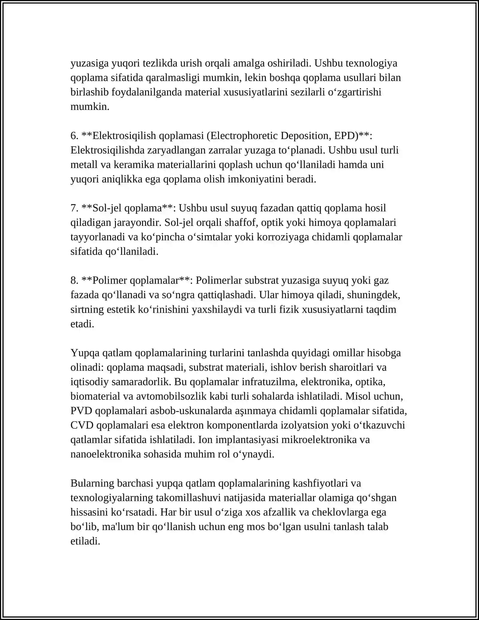 YUPQA SIRT QOPLAMALARI ORQALI METALLARNI KORROZIYADAN HIMOYALASH 4