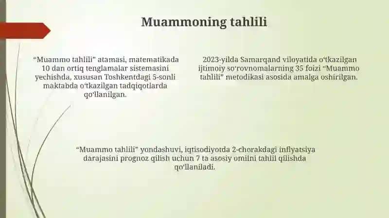 Berilgan muammoni keng tahlil qilish, unga ta’rif va xulosalarni berish 4