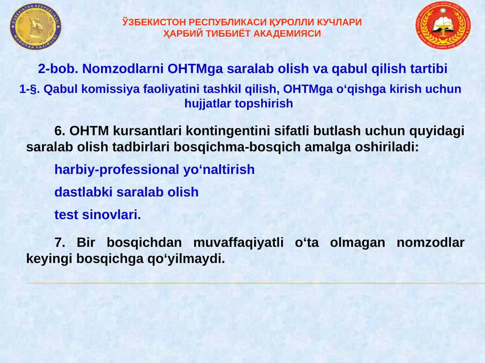 O‘zbekiston Respublikasi Qurolli Kuchlari Harbiy Tibbiyot Akademiyasi 4