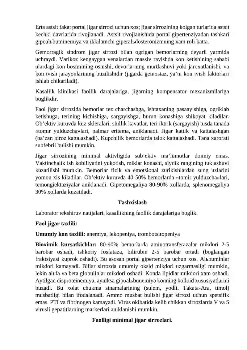 Jigar sirrozi kasalliklari bilan bemorlarni tekshirish va diagnostikasi 4