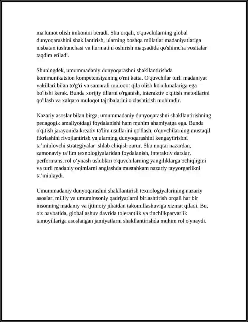 UMUMMDANIY DUNYOQARASHNI SHAKLLANTIRISH TEXNOLOGIYALARI HAM PEDAGOGIK TEXNOLOGIYALARINING OʻZIGA XOS XUSUSIYATLARI 4