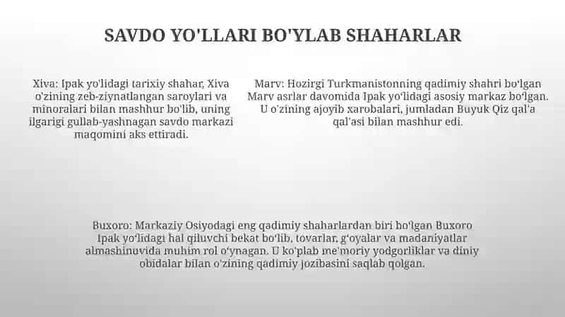 OʻRta Osiyo Savdo YoʻLlari 4