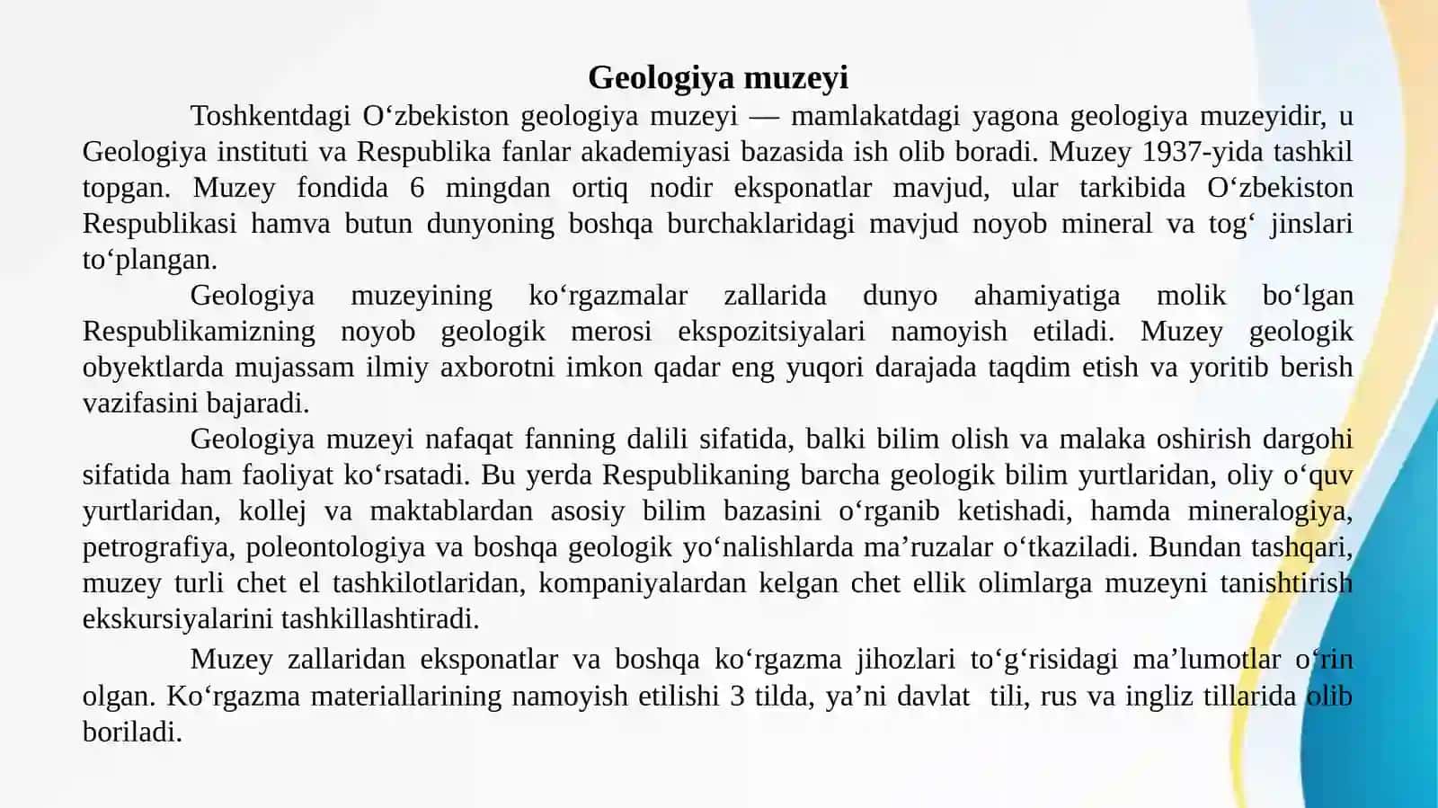 MUZEYLAR – O‘TMISH VA KELAJAK ORASIDAGI KO‘PRIK . SOHAVIY TERMINLAR VA ULARNING QO‘LLANISHI 4
