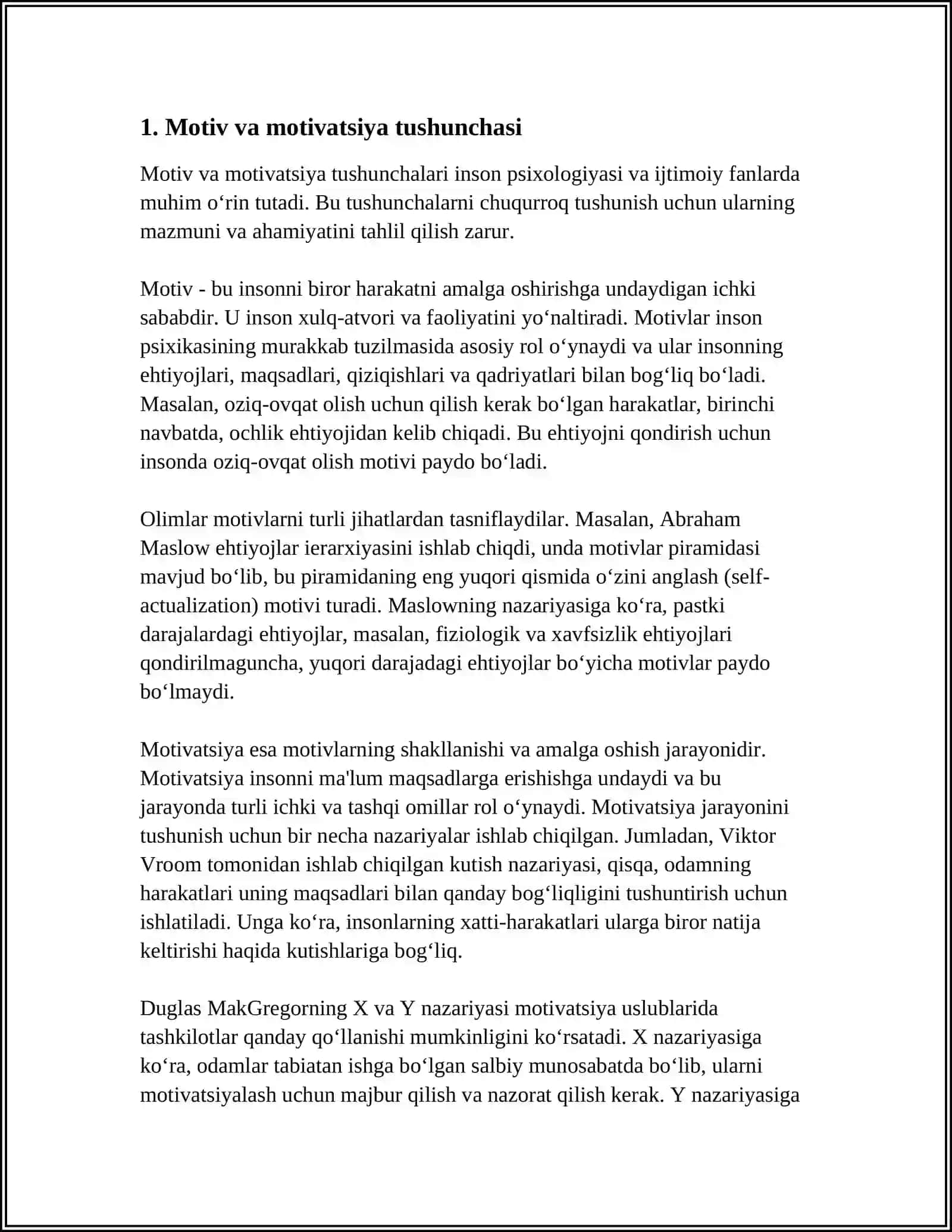 XORIJIY PSIXOLOGIYASIDA MOTIV VA MOTIVATSIYA MUAMMOSI SEMINAR ISHLANMA TAYYORLASH 4