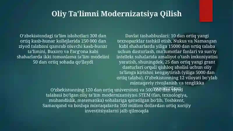 Ta'lim sohasidagi islohotlar 4