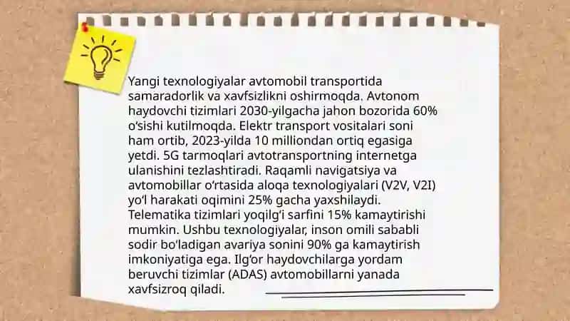Avtomobil transporti rivojlanishining oʻziga xos jihatlari 4