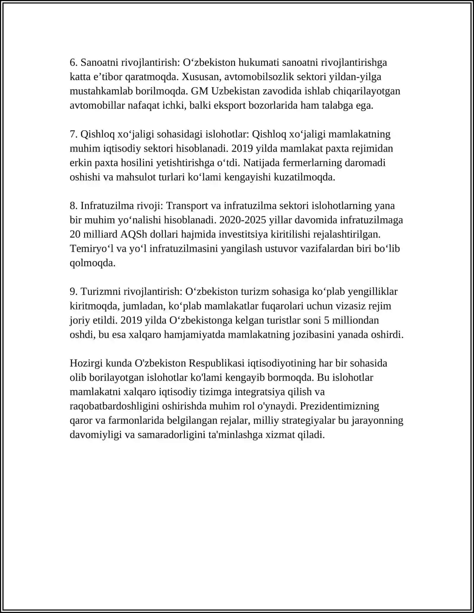 YANGI O'ZBEKISTONNING IJTIMOIY-SIYOSIY, IQTISODIY VA MADANIY HAYOTIDA RO'Y BERAYOTGAN O‘ZGARISHLARNING XALQARO REYTING VA INDEKSLARINI AKASI ETISHI 4