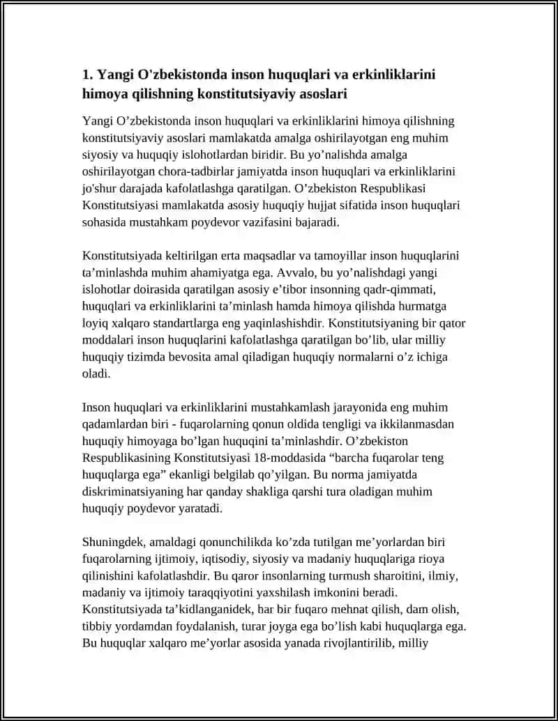 YANGI O'ZBEKISTONDA INSON HAQ-HUQUQLARI VA ERKINLIKLARI KAFOLATINING YARATILISHI 4