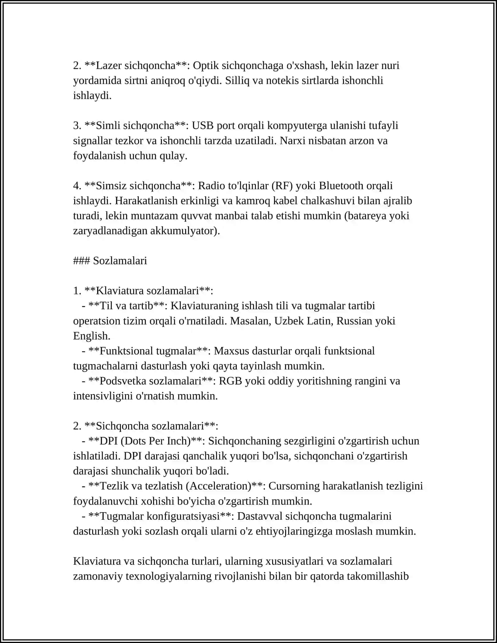Mavzu: KOMPYUTER QO'SHIMCHA QURILMALARI 4