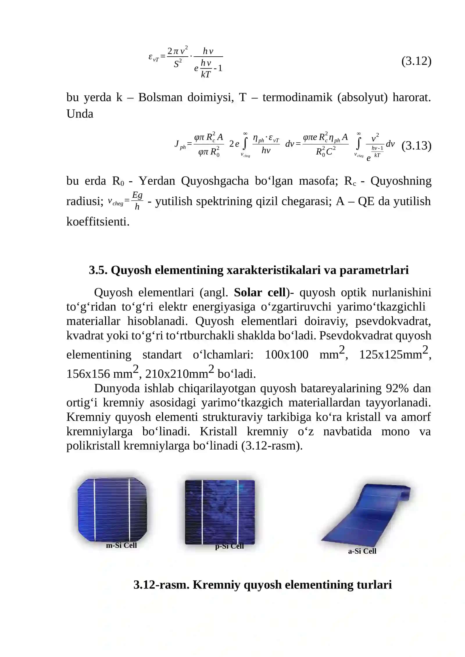 Quyosh elementlarning klassifikatsiyasi, konstruktsiyasi va ishlash printsiplari 4