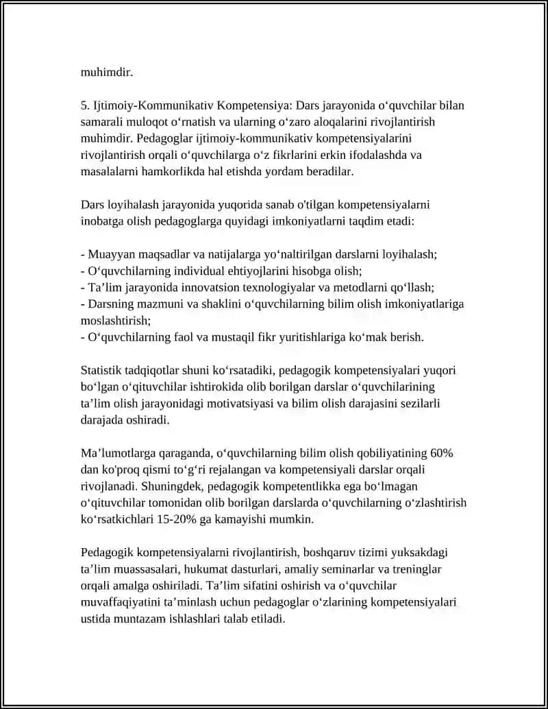 PEDAGOGIK KOMPETENSIYADAN FOYDALANISH 4
