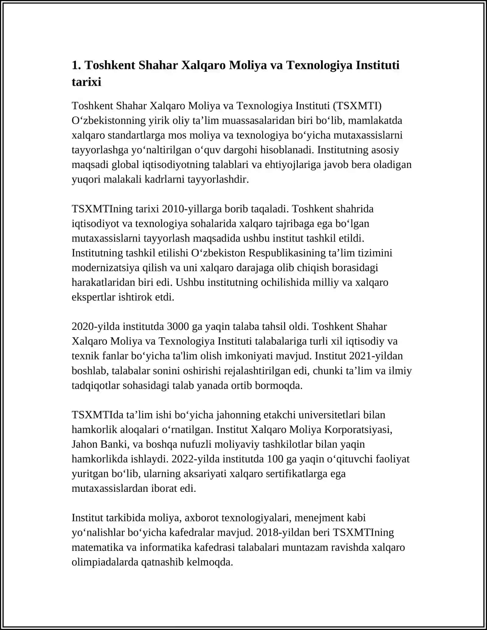 Toshkent Shahar International Finance and Technology Institute 4