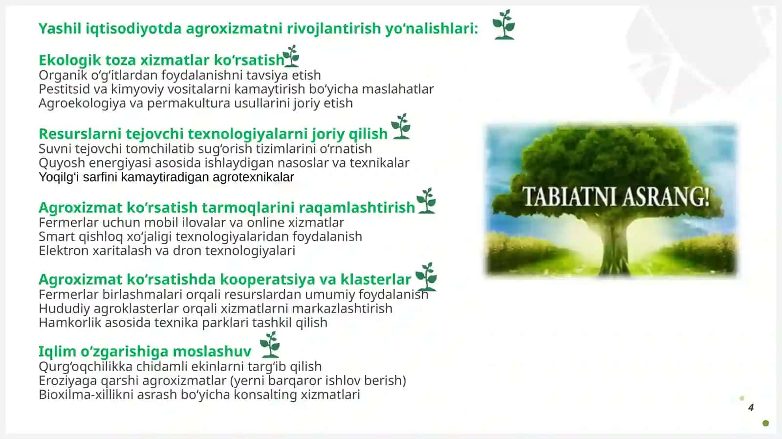 YASHIL IQTISODIYOT SOHASIDA AGROXIZMATNI RIVOJLANTIRISH 4