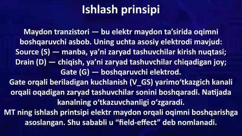 Maydon tranzistorlarining ishlash prinsipi va rivojlanish tarixi 4