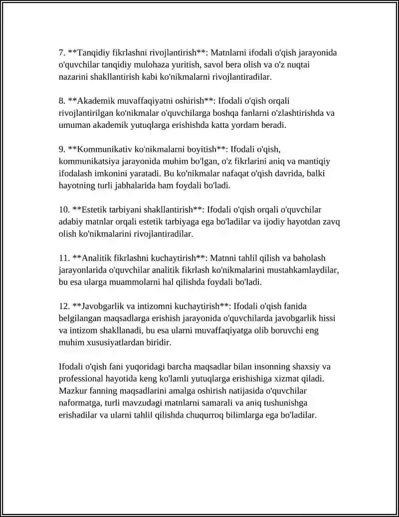 IFODALI O'QISH FANINING MAQSAD VA VAZIFALARINI TAHLIL QILISH 4