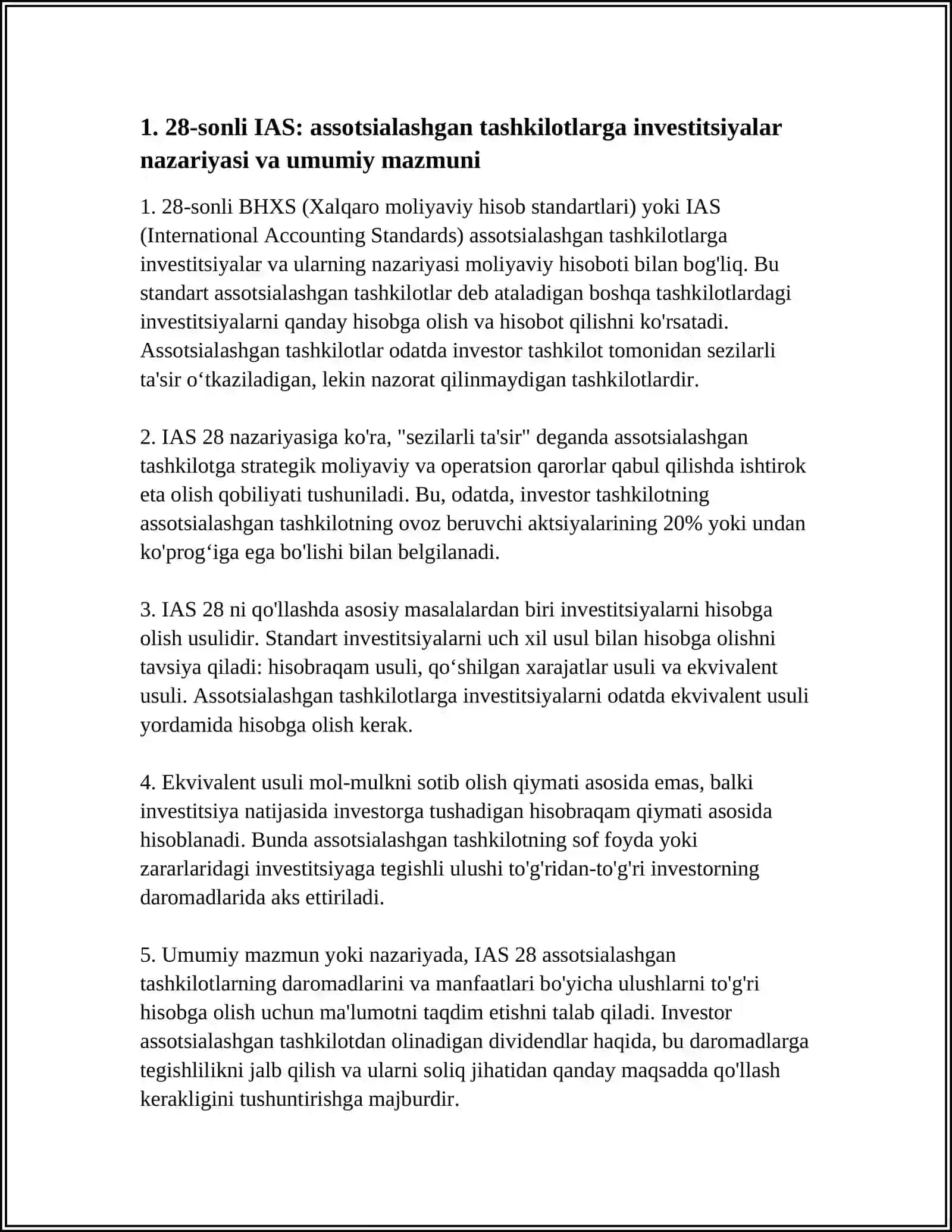 28-sonli Assatsialashgan Tashkilotlarga Inuestitsiyalar BHXS IAS ning Mazmuni va Uni Amaliyotga Qollashdagi Muammolarni Yechish Yollari 4