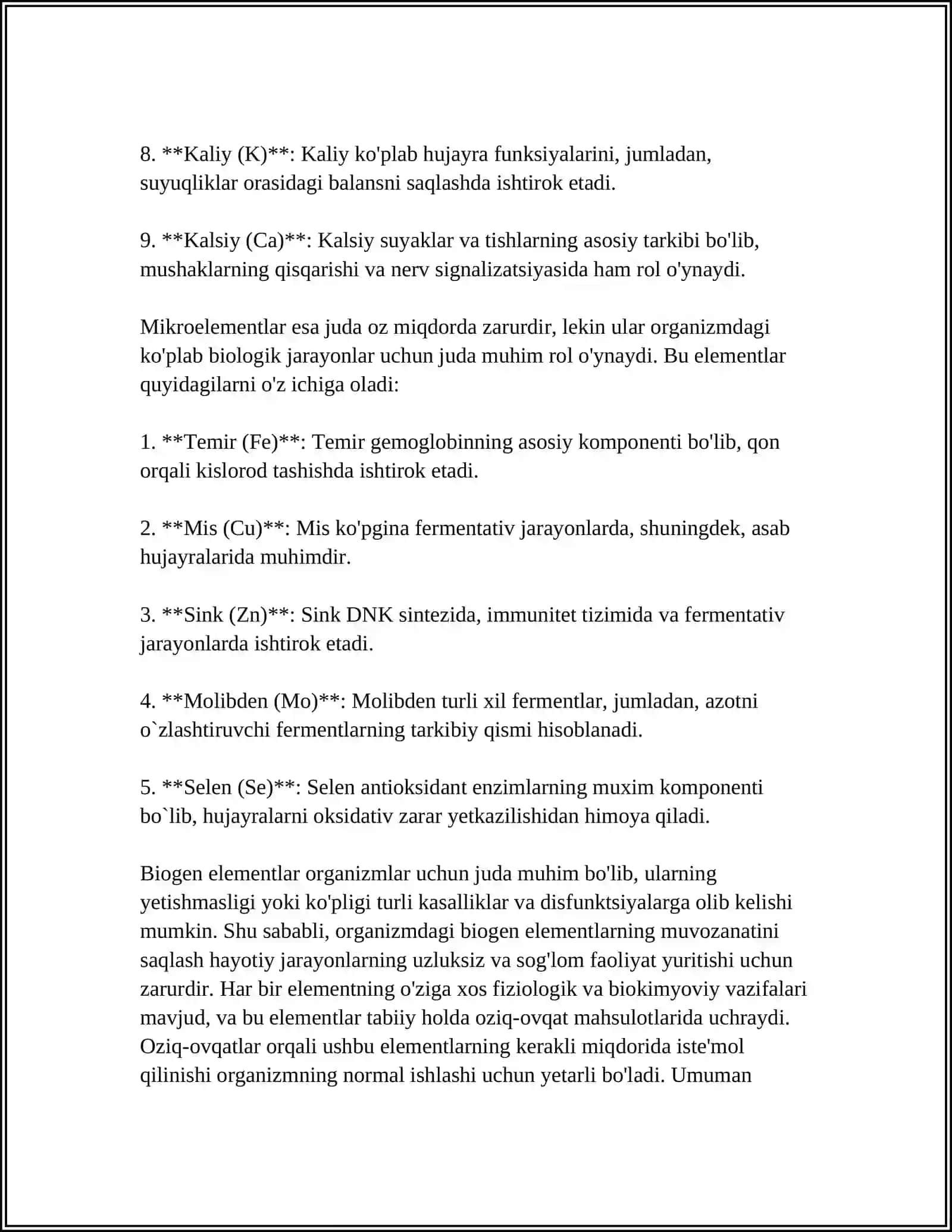 MUSTAQIL ISH Mavzu: BIOGEN ELEMETLAR VA UNING AHAMIYATI 4