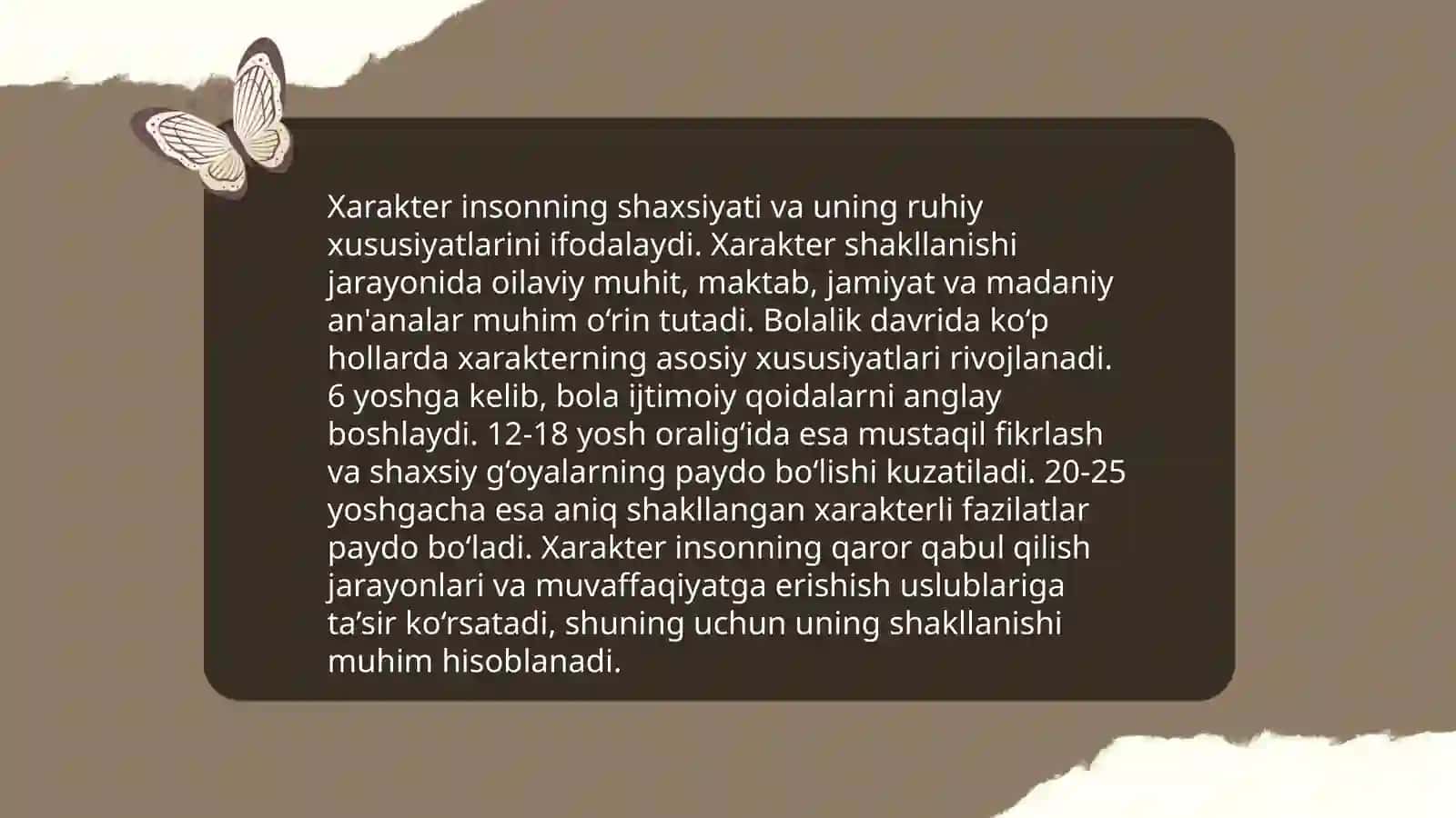 Shaxsning individual xususiyatlari. Temperament. Xarakter. Qobiliyatlar va ularning diagnostikasi doir metodikalar tahlili va metodikani oʻquvchilarda oʻtkazish 4