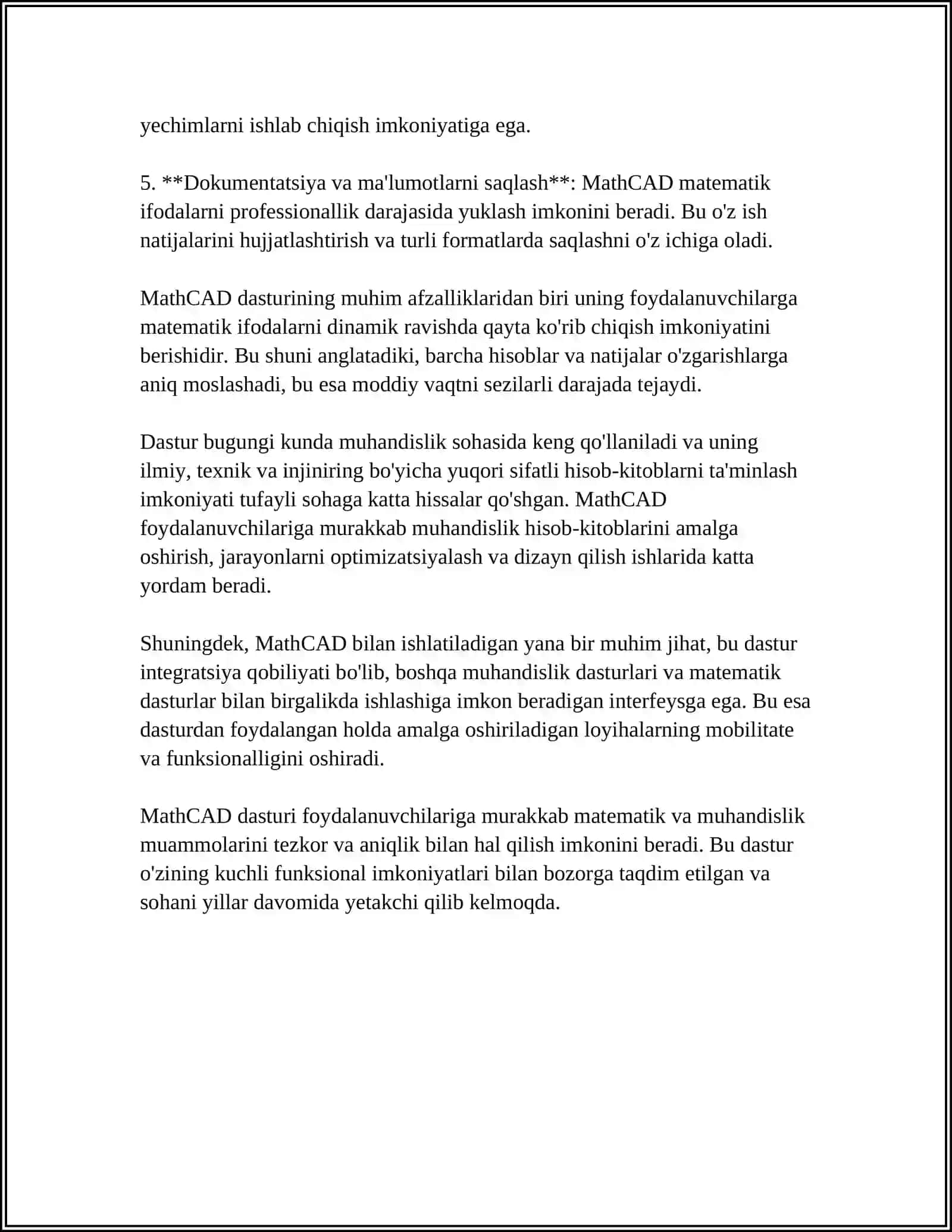MathCAD HAQIDA UMUMIY TUSHUNCHA VA ULARDAN FOYDALANISH 4