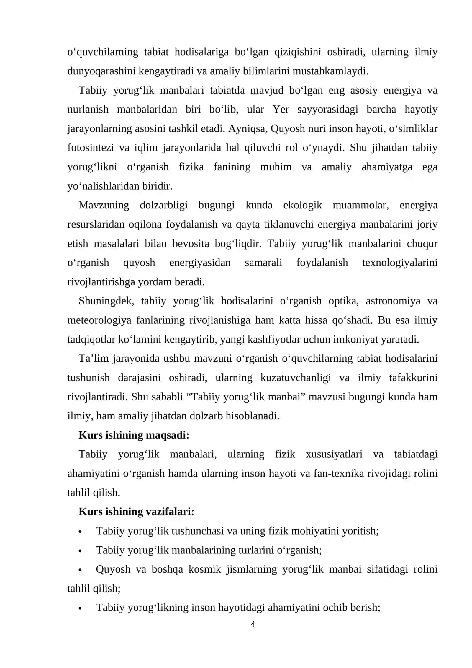 "TABIIY YORUG`LIK MANBAI" KURS ISHI 4