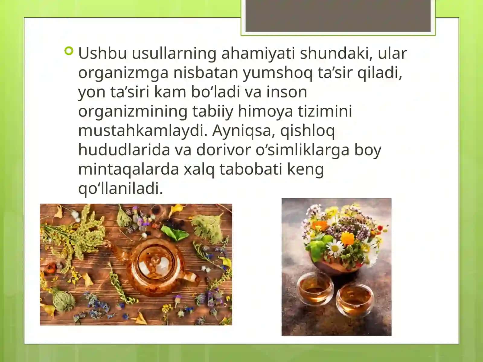 Xalq tabobatining noan’anaviy davolash usullarini ro’yxatini shakllantirish 4