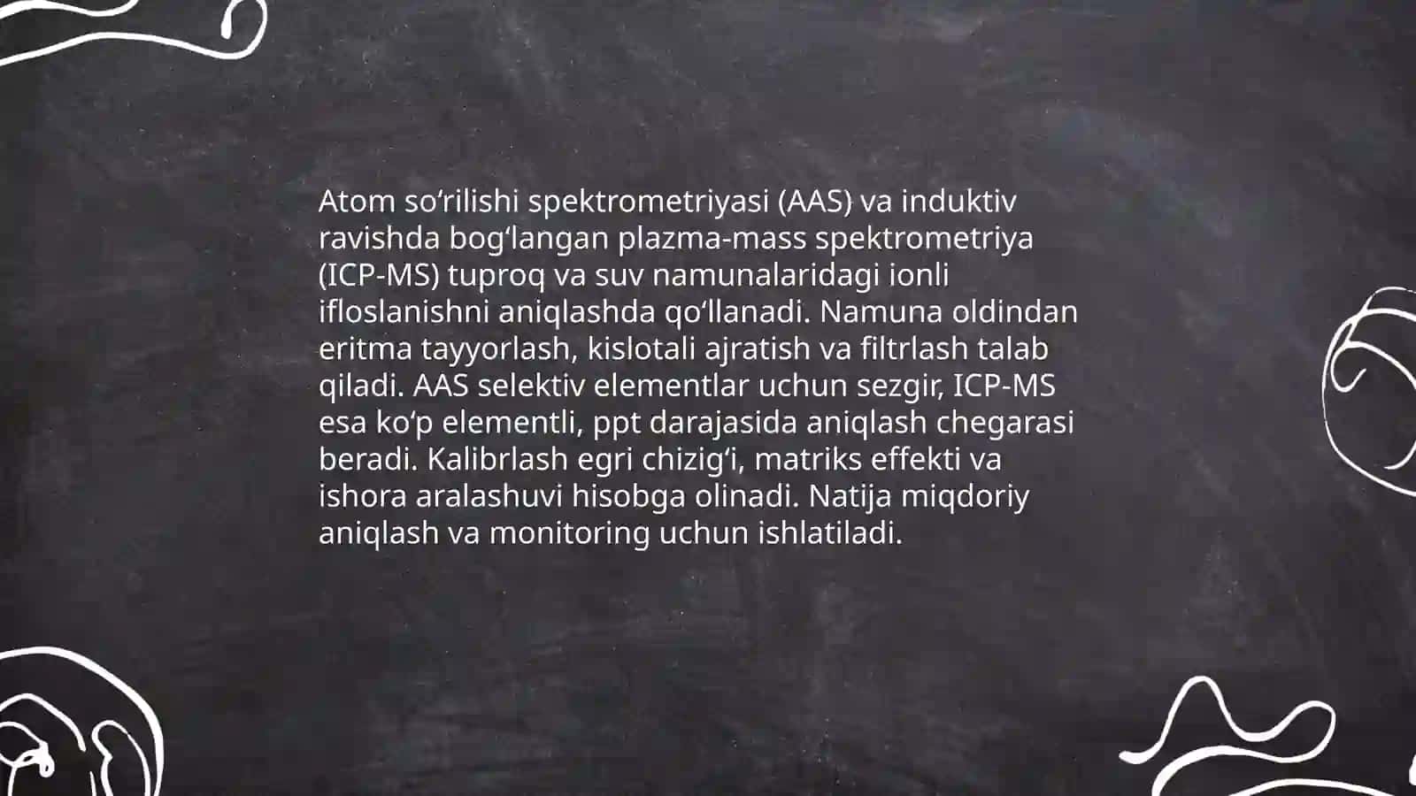 Tuproq va suvning ifloslanishida ion bog'lanishli birikmalarni aniqlash va ularni tozalash g'oyasini ishlab chiqarish 4