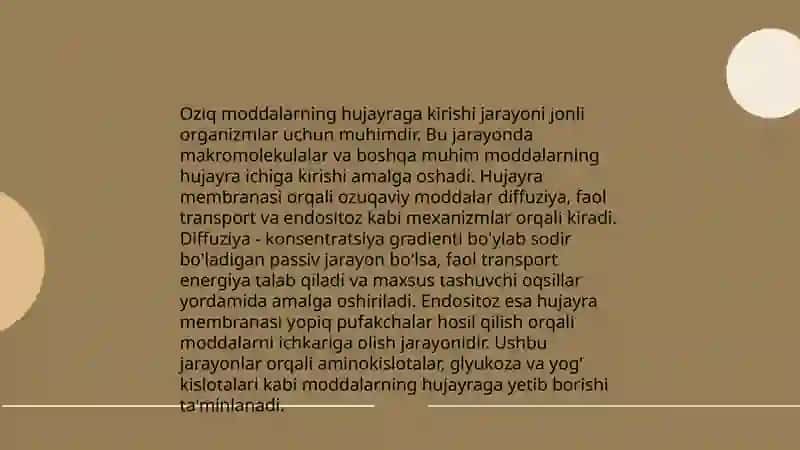 Hujayraning oziqlanishi 4