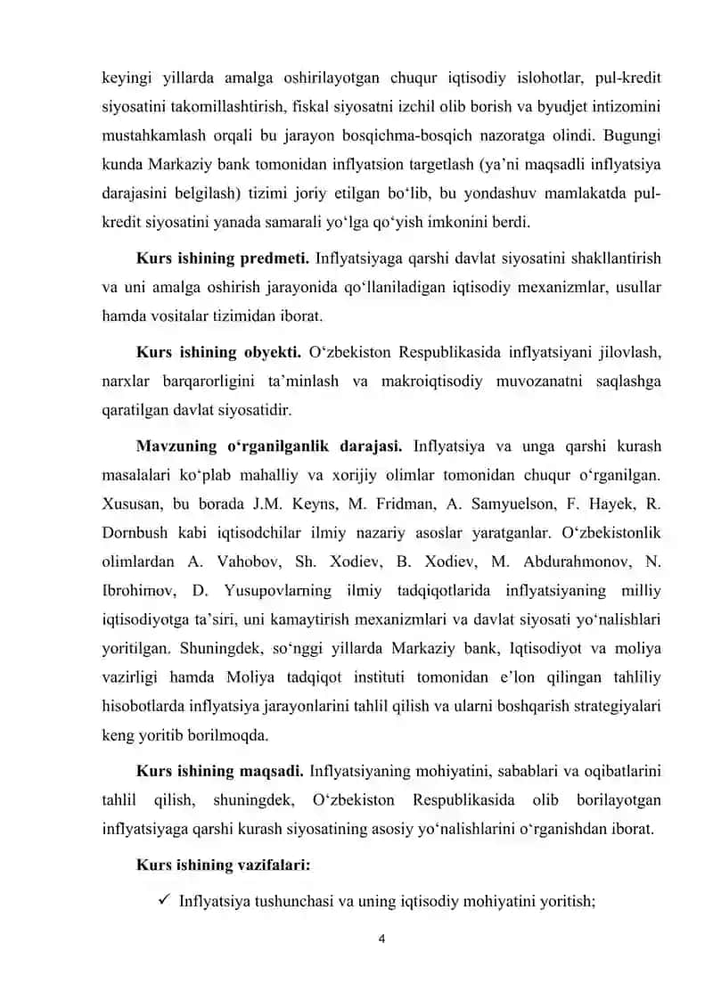 Inflyatsiyaga qarshi kurash siyosati va uning asosiy yo'nalishlari. 4