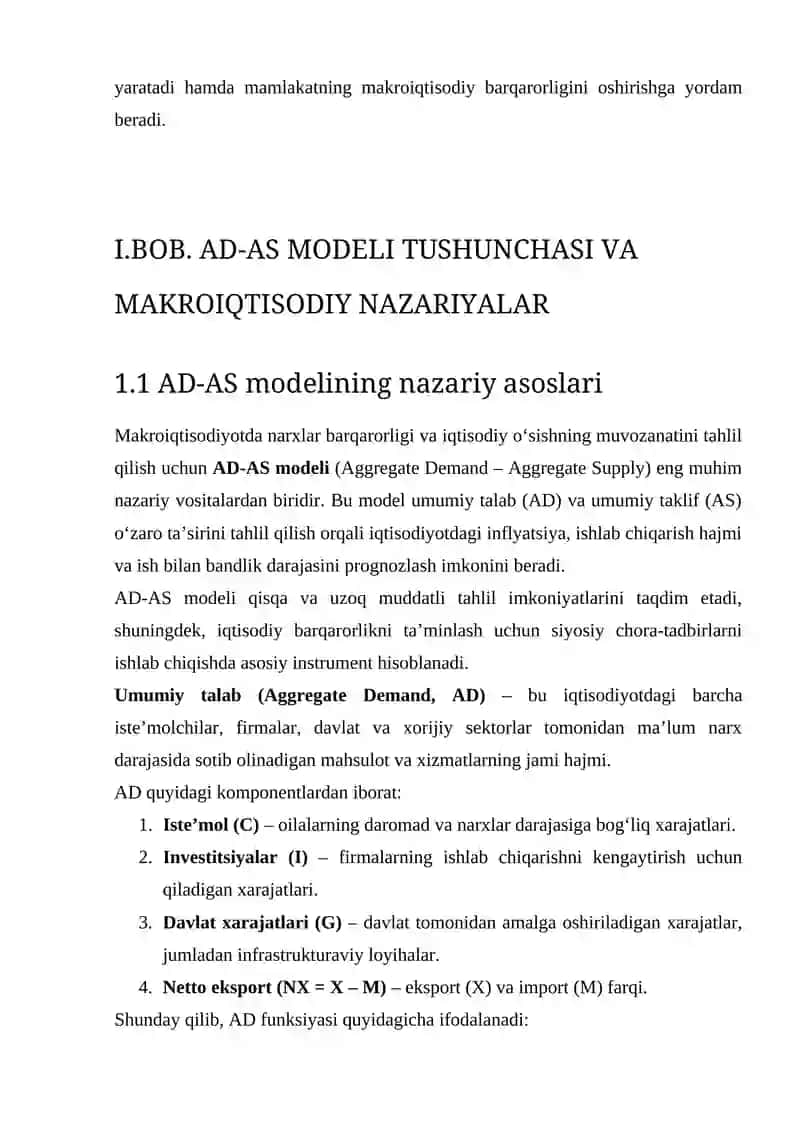 AD-AS DINAMIK MODELI YORDAMIDA INFLYATSIYA JARAYONLARINI TAHLIL QILISH 4